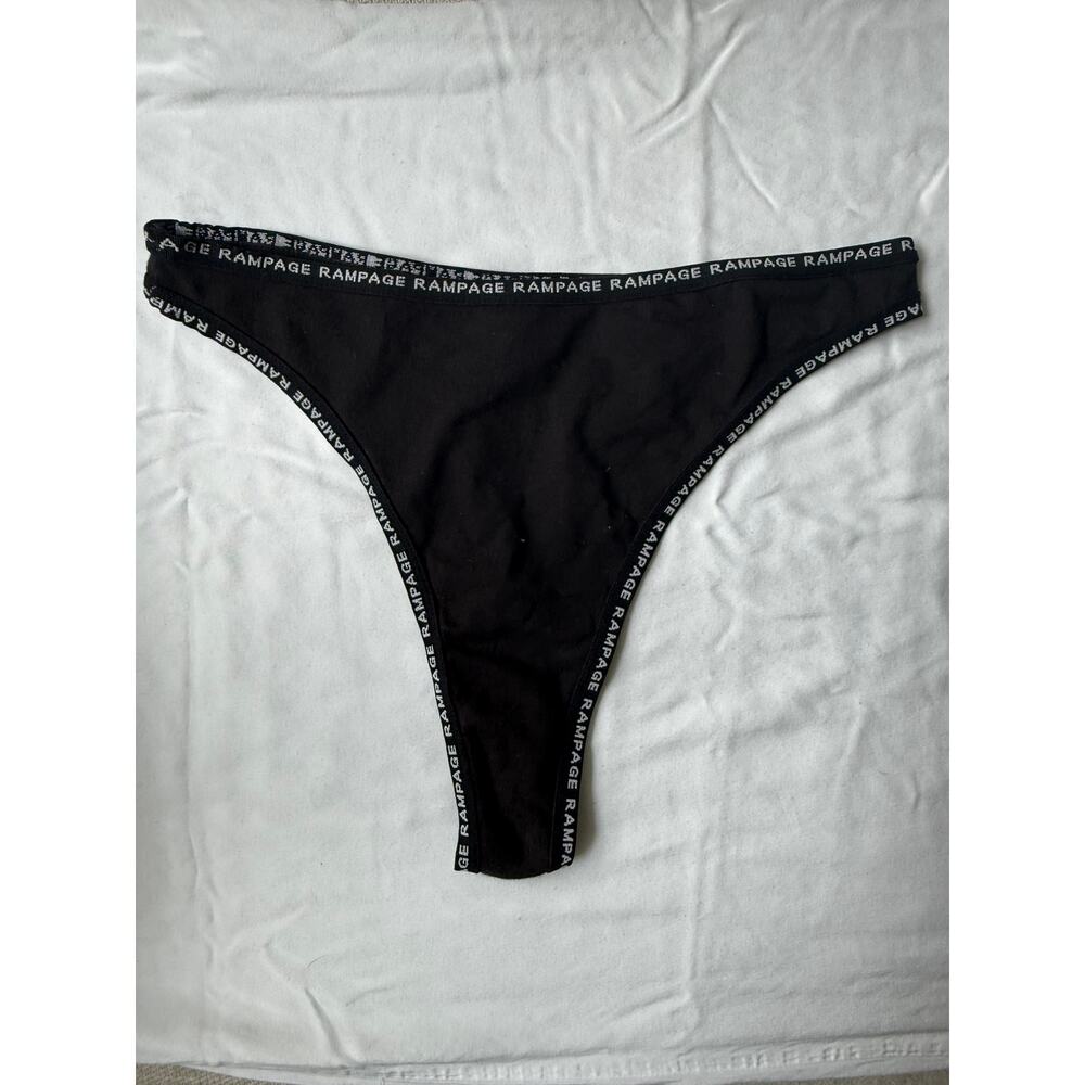 NWOT Vintage Rampage Logo Waistband Cotton Thong Black Y2K Size L Rare